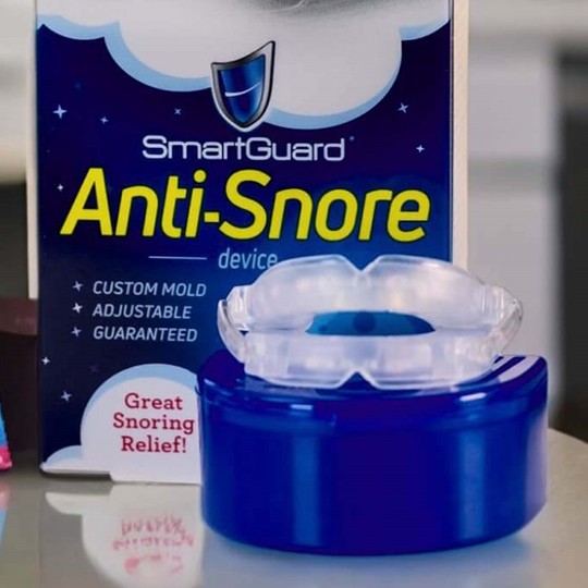 SmartGuardRx anti-snore device in its retail packaging.