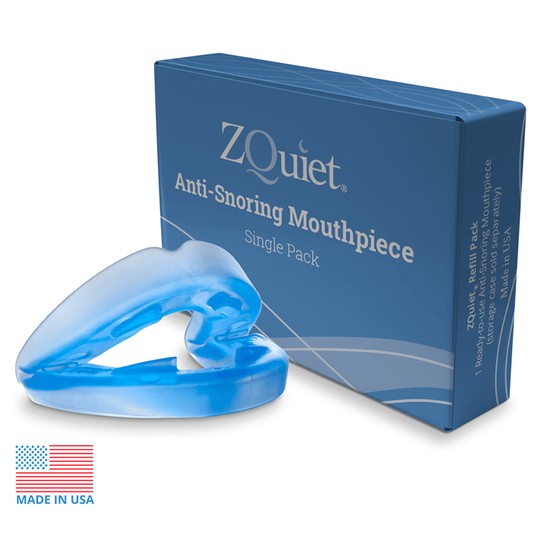 ZQuiet anti-snoring mouthpiece showing two-piece Comfort 1 and Comfort 2 set.